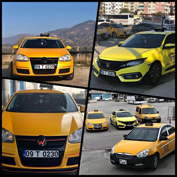 Aydın şehirlerarası ve ilçeler arası taksi filosu: Volkswagen Golf, Honda Civic ve Hyundai Accent sarı taksiler